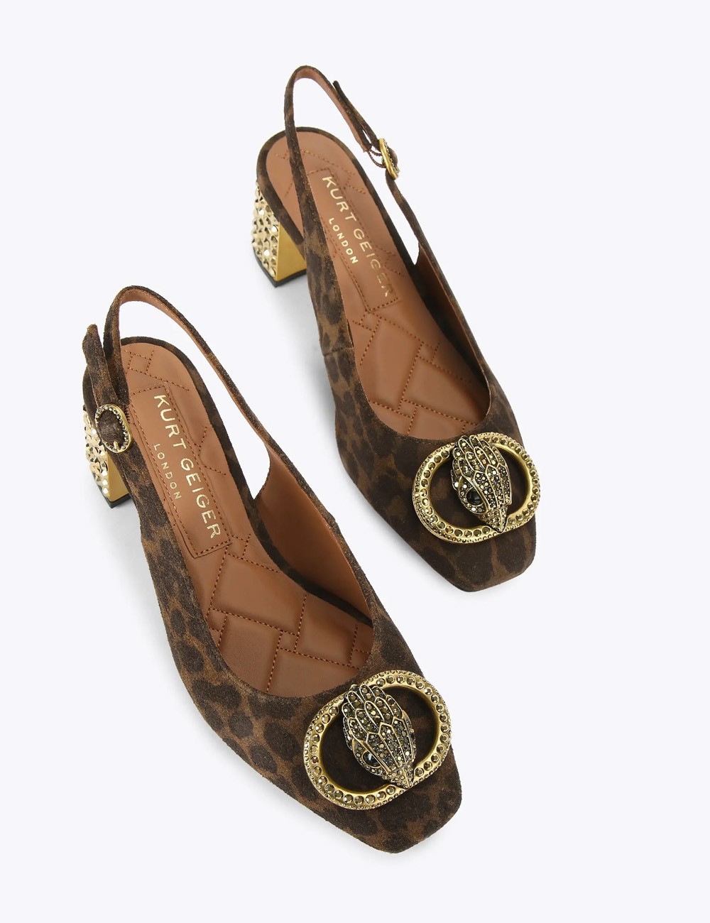 Slingback leopardata con tacco a blocco Chelsea marrone oro
