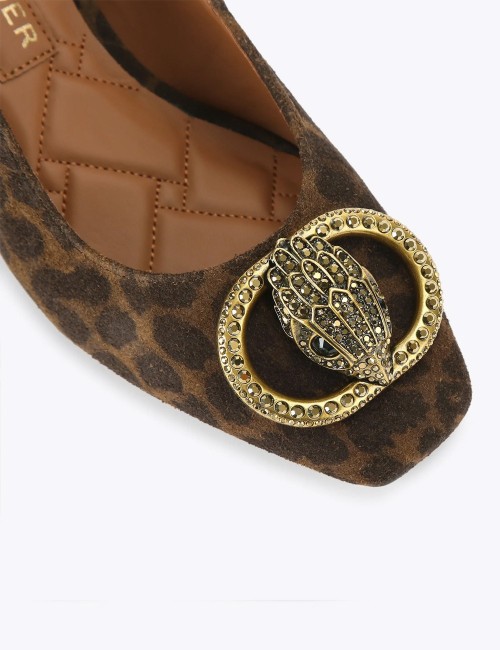 Slingback leopardata con tacco a blocco Chelsea marrone oro
