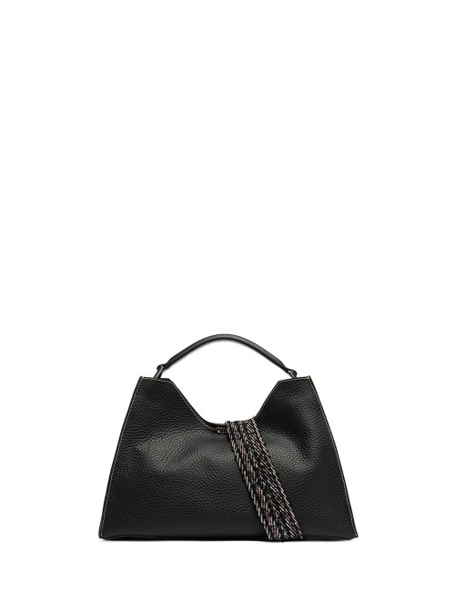 Cross-body leather AURORA NERO-CASTORO