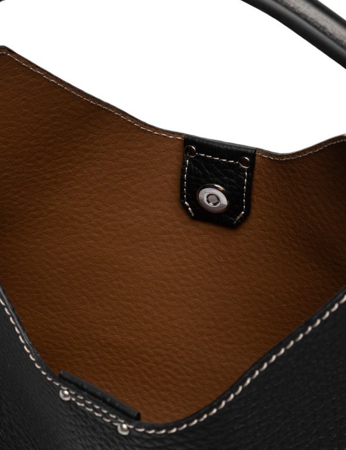 Borsa a tracolla in pelle AURORA NERO-CASTORO