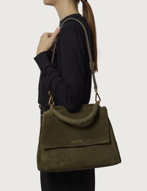 Sveva Peach Midi suede leather shoulder bag with strap