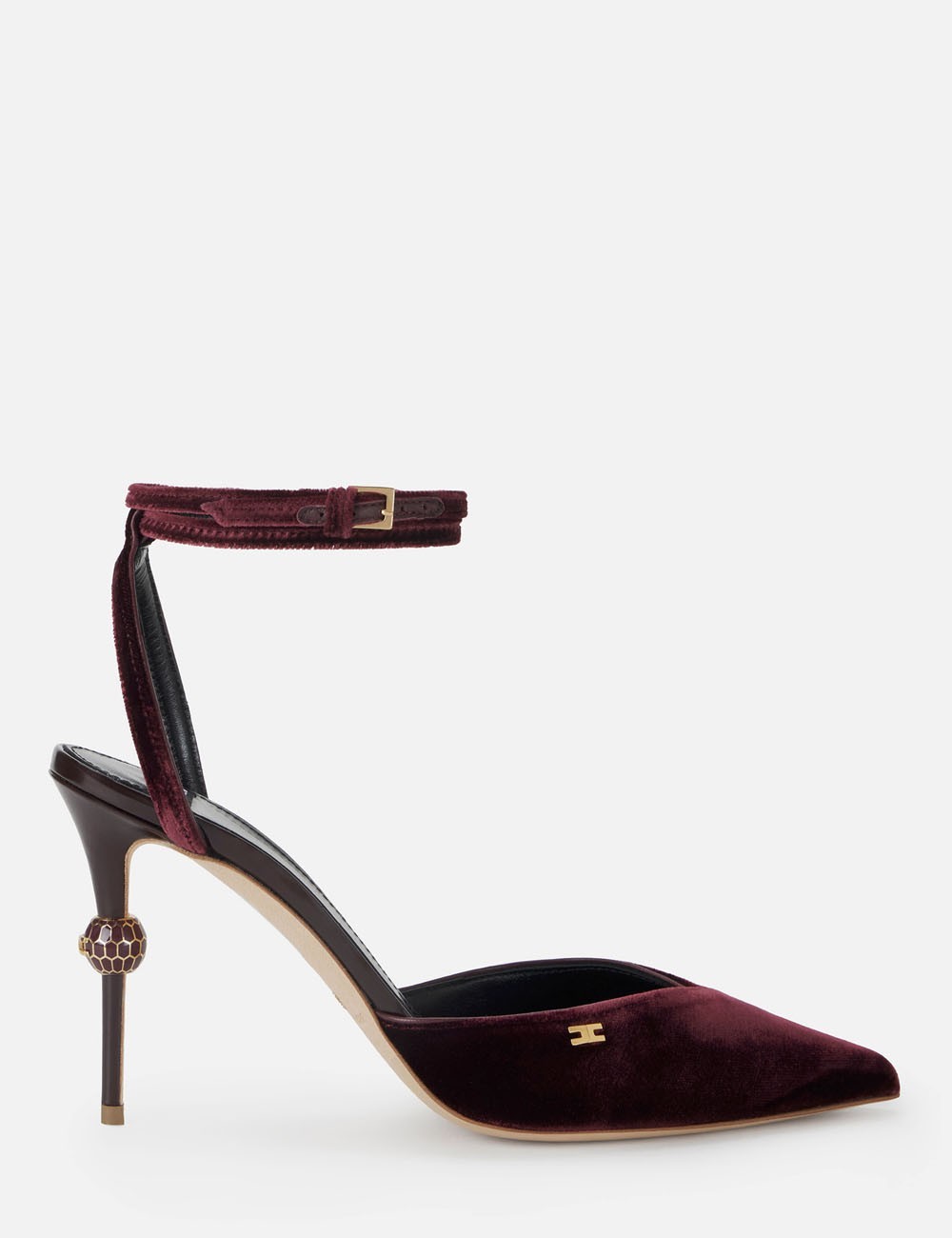 Slingback in pelle con tacco gioiello merlot