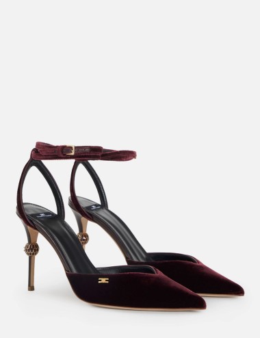 Leather slingbacks with jewel heel merlot