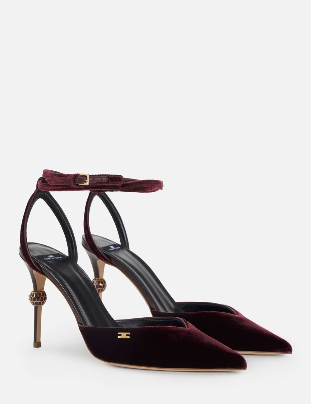 Leather slingbacks with jewel heel merlot
