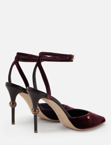 Leather slingbacks with jewel heel merlot