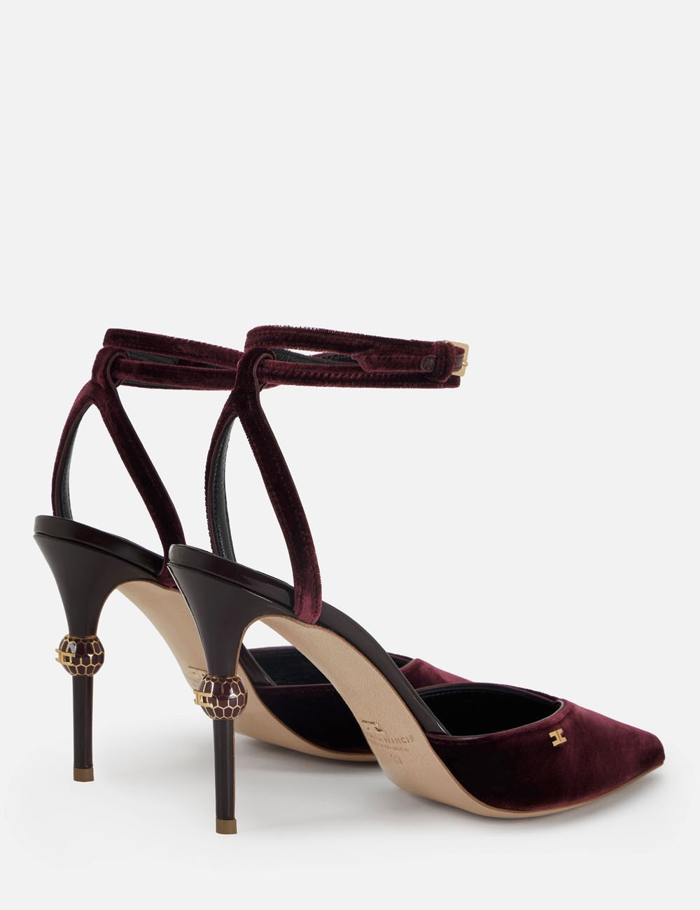 Leather slingbacks with jewel heel merlot