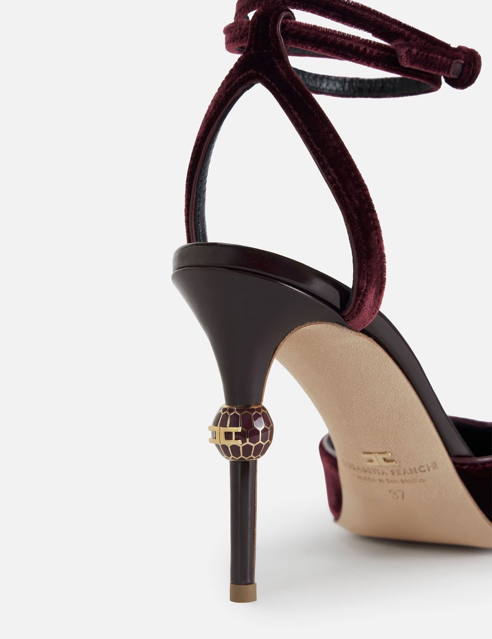 Leather slingbacks with jewel heel merlot