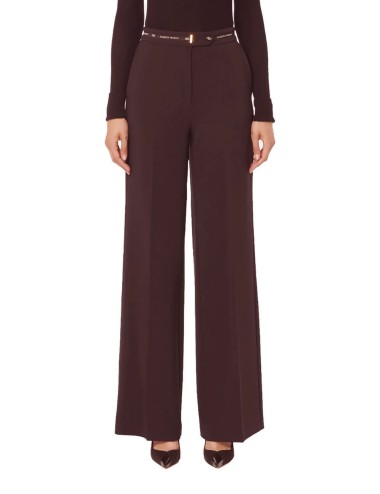 Trousers in lightweight crêpe fabric with logo ribbon merlot