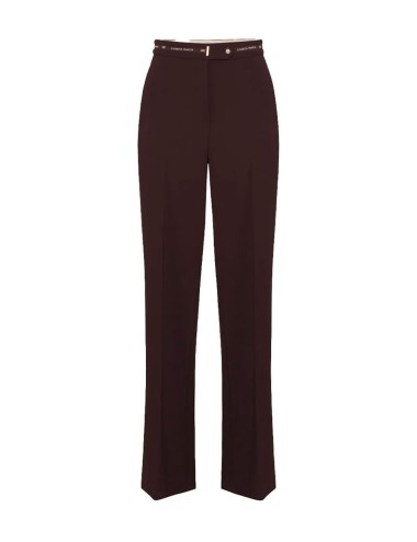 Trousers in lightweight crêpe fabric with logo ribbon merlot
