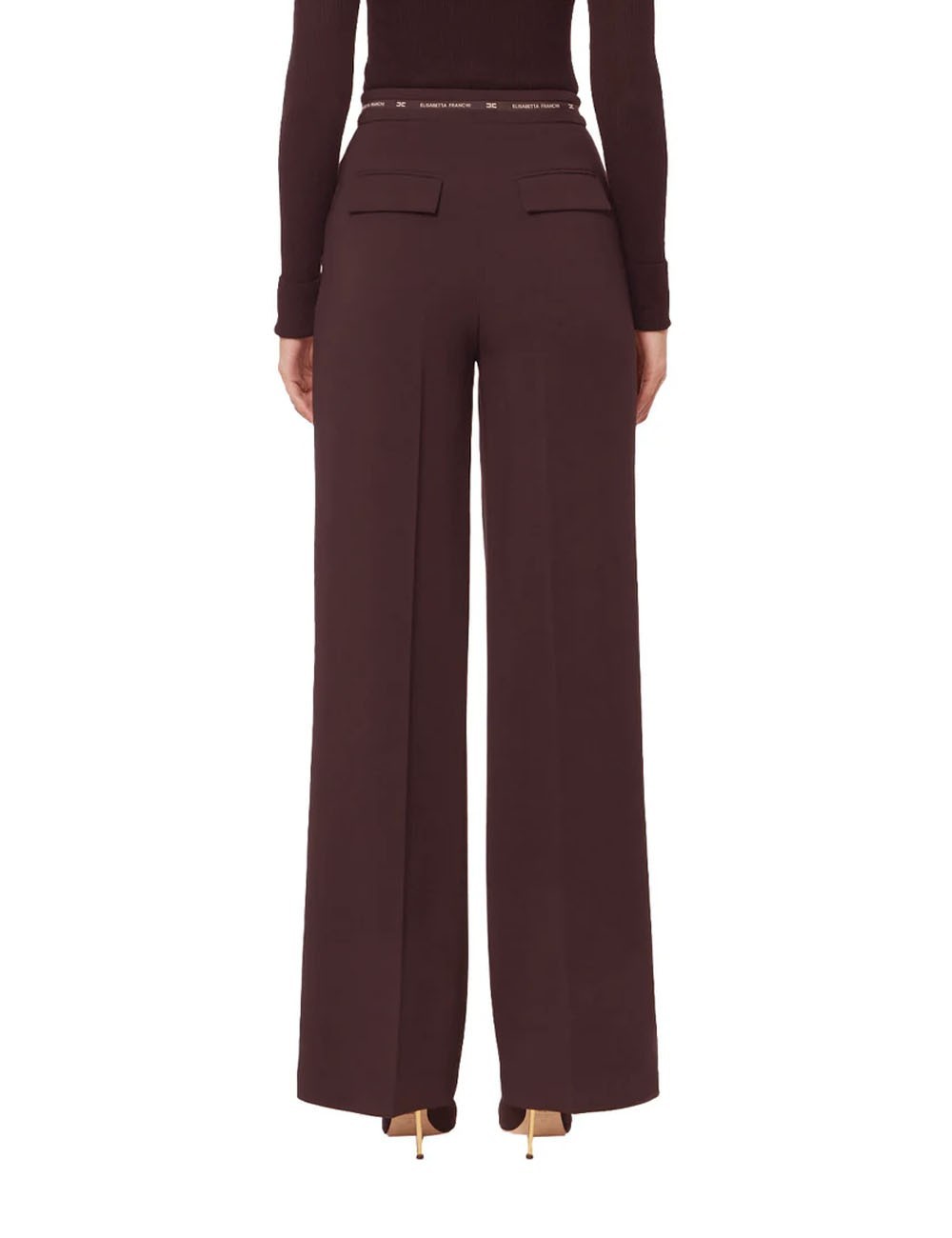 Trousers in lightweight crêpe fabric with logo ribbon merlot