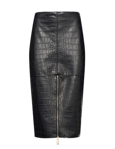 Black zip-up crocodile print pencil skirt