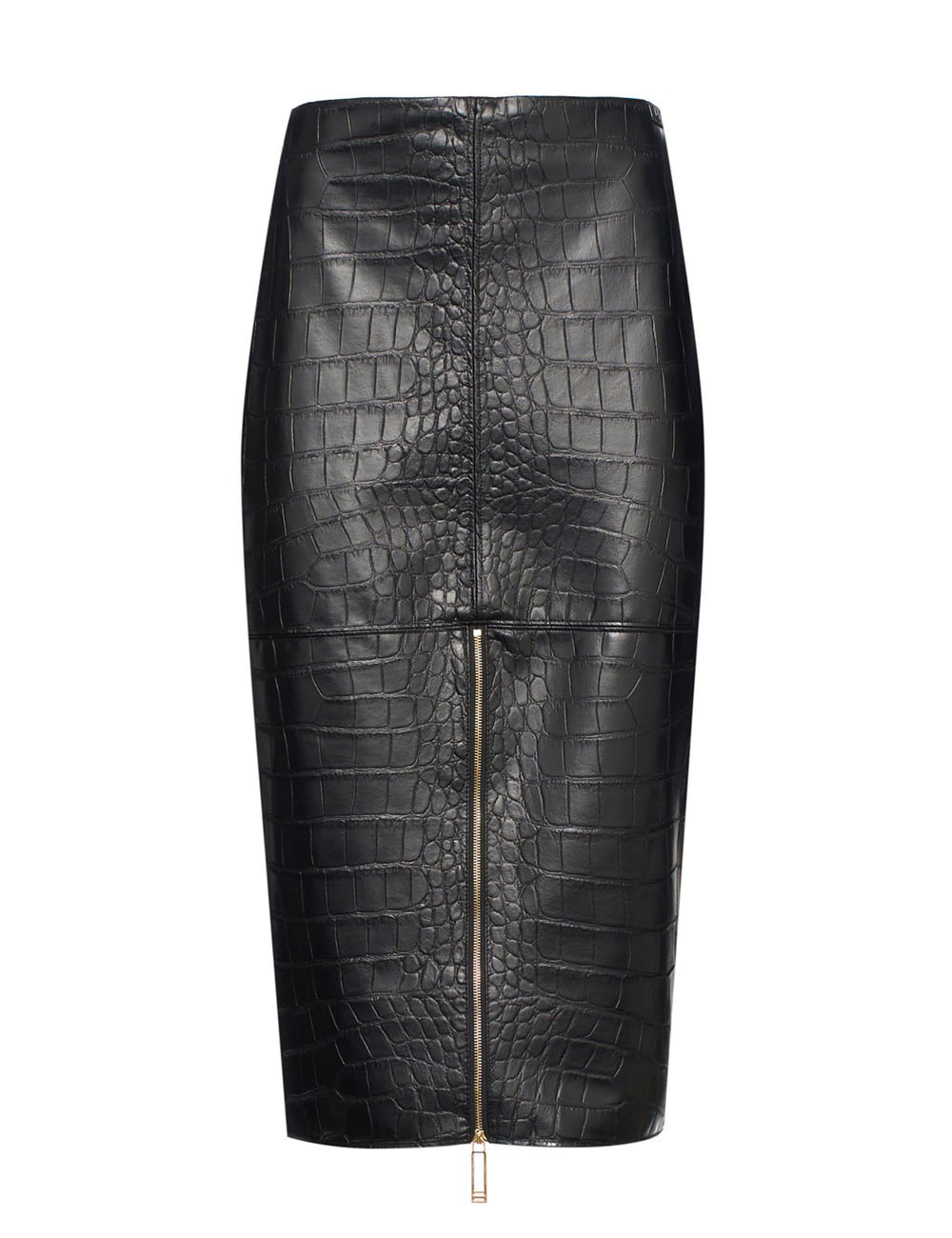 Black zip-up crocodile print pencil skirt