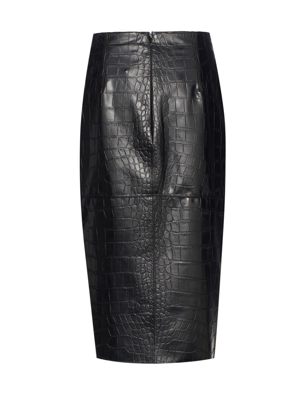 Black zip-up crocodile print pencil skirt
