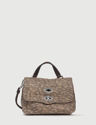 BORSA POSTINA® BABY IN PELLE NABUK BEIGE LEOPARDO