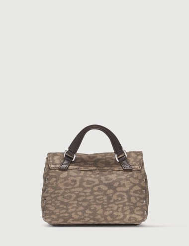 BORSA POSTINA® BABY IN PELLE NABUK BEIGE LEOPARDO