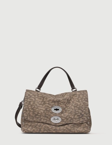 BORSA POSTINA® SMALL IN PELLE NABUK BEIGE LEOPARDO