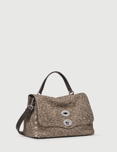 BORSA POSTINA® SMALL IN PELLE NABUK BEIGE LEOPARDO