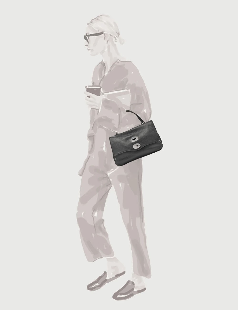 SMALL POSTINA® BAG IN HAMMERED LEATHER BROWN DOLCE AMARO