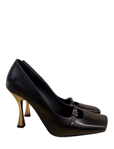 Scarpe in pelle nera con tacco oro