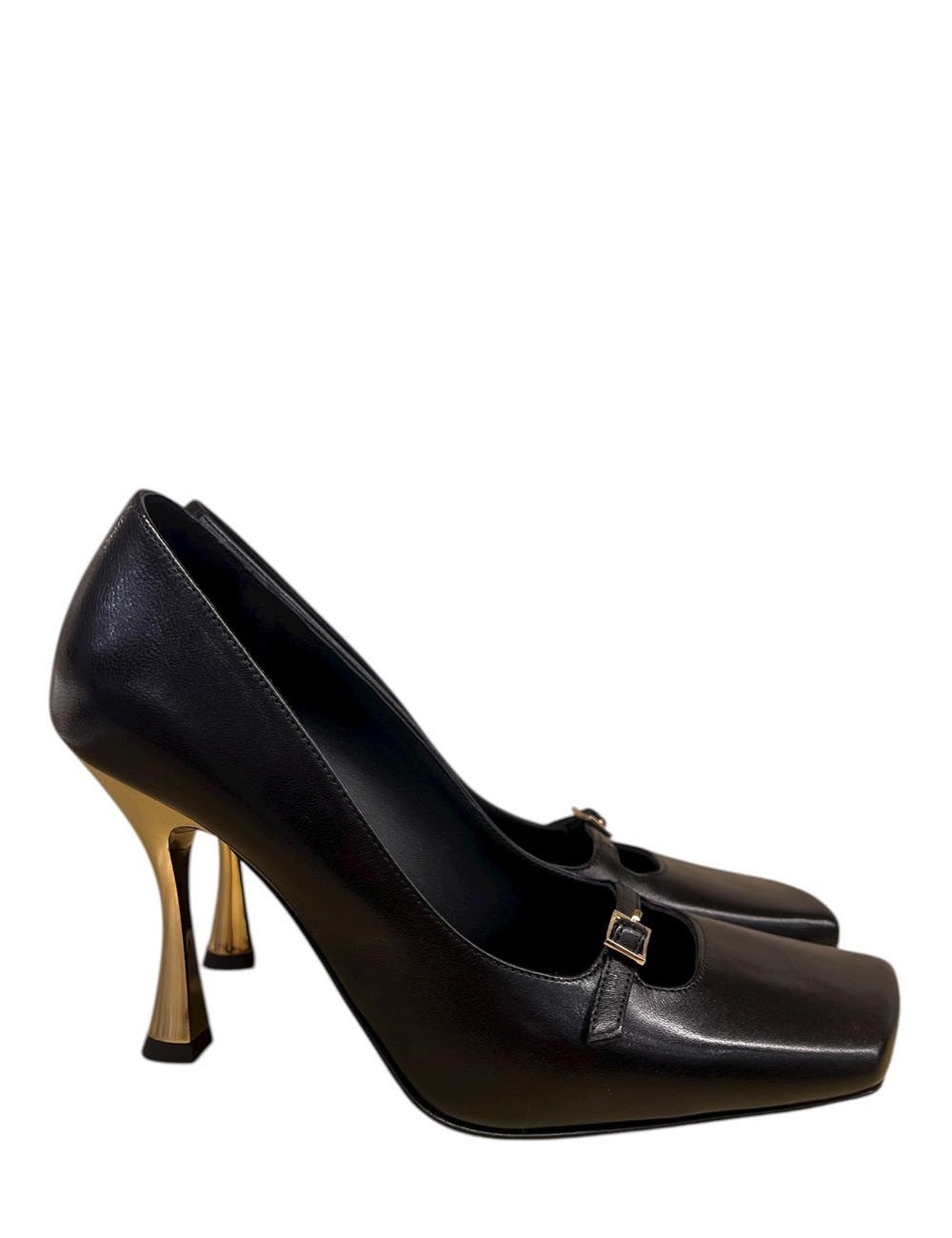 Scarpe in pelle nera con tacco oro