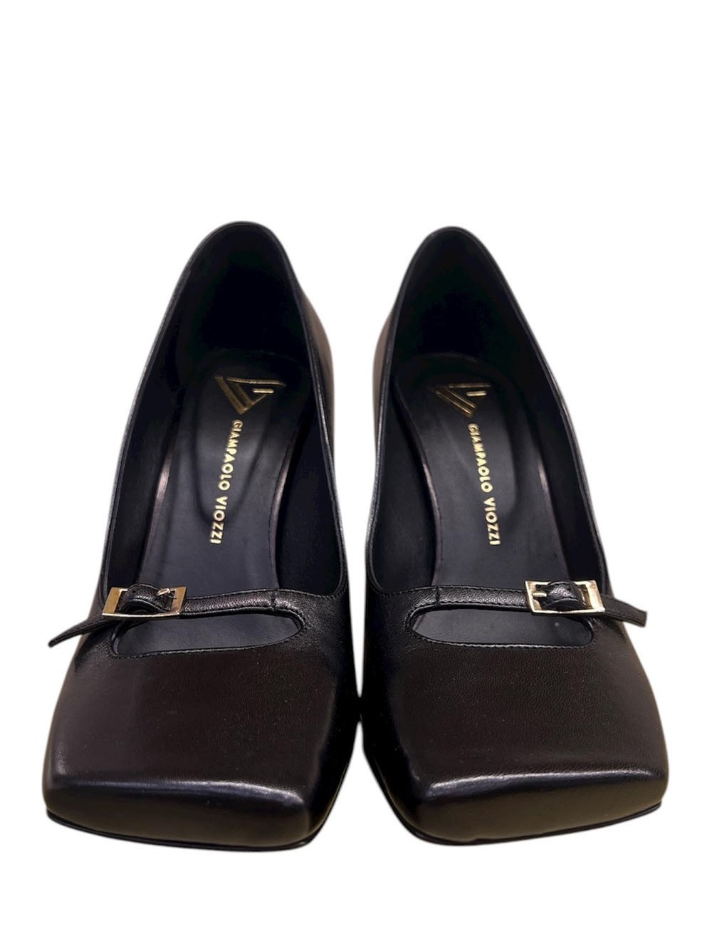 Scarpe in pelle nera con tacco oro