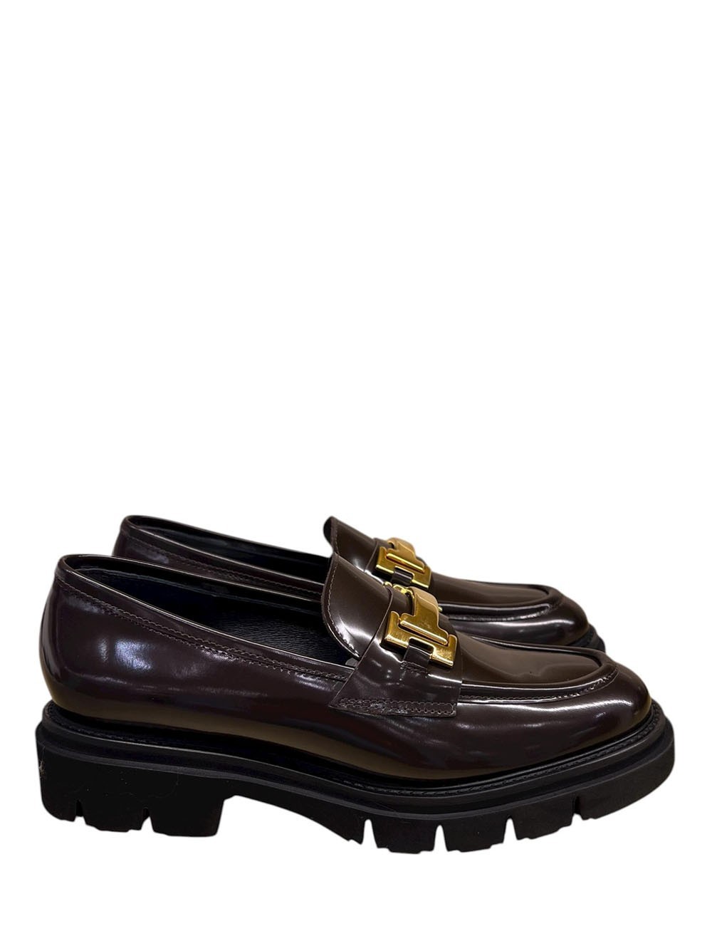 Mocassino con fibbia oro in pelle testa di moro