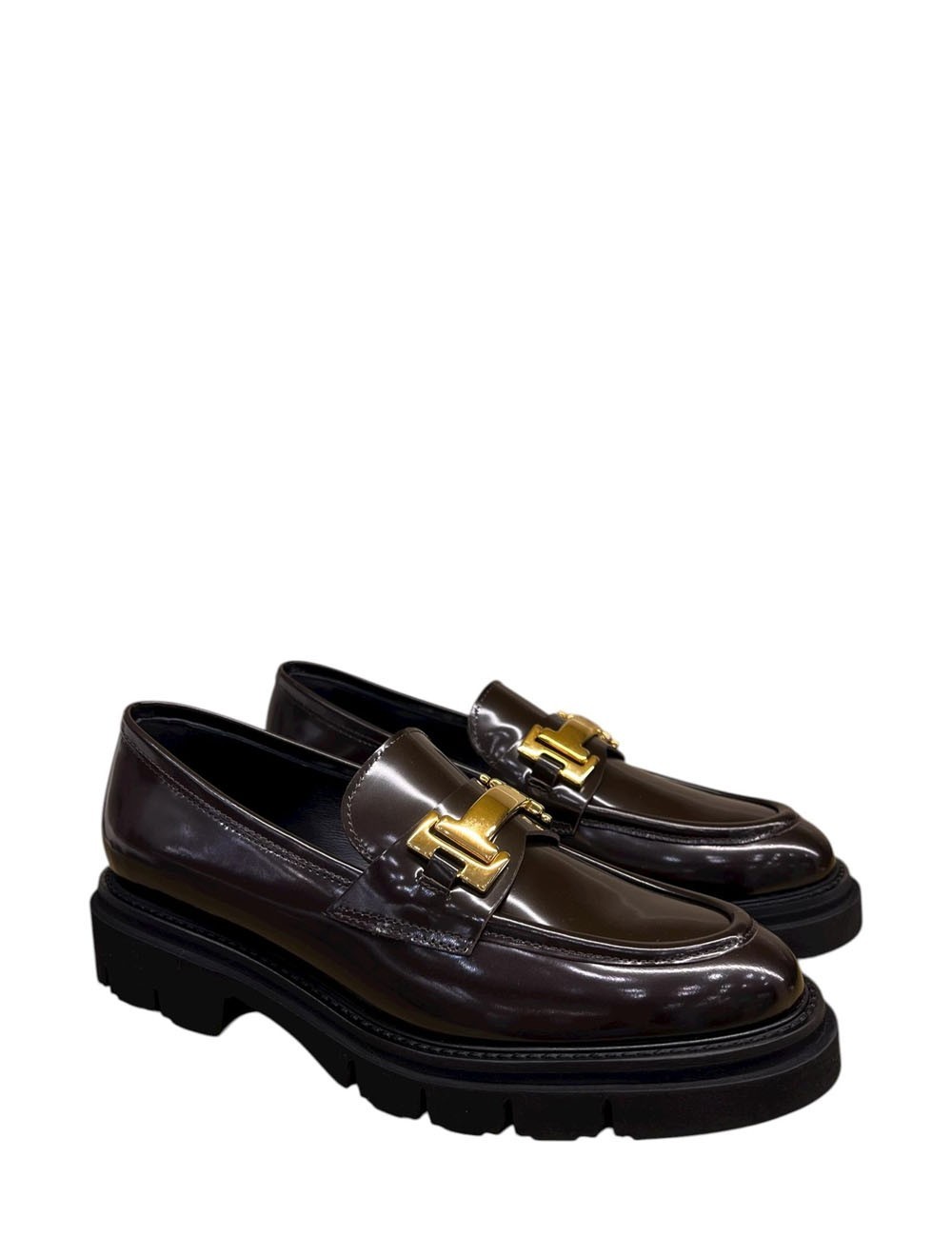 Mocassino con fibbia oro in pelle testa di moro