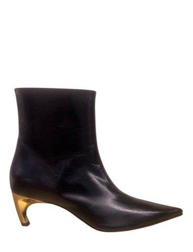 Tronchetto con tacco oro in pelle nero