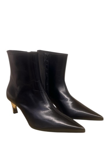 Tronchetto con tacco oro in pelle nero