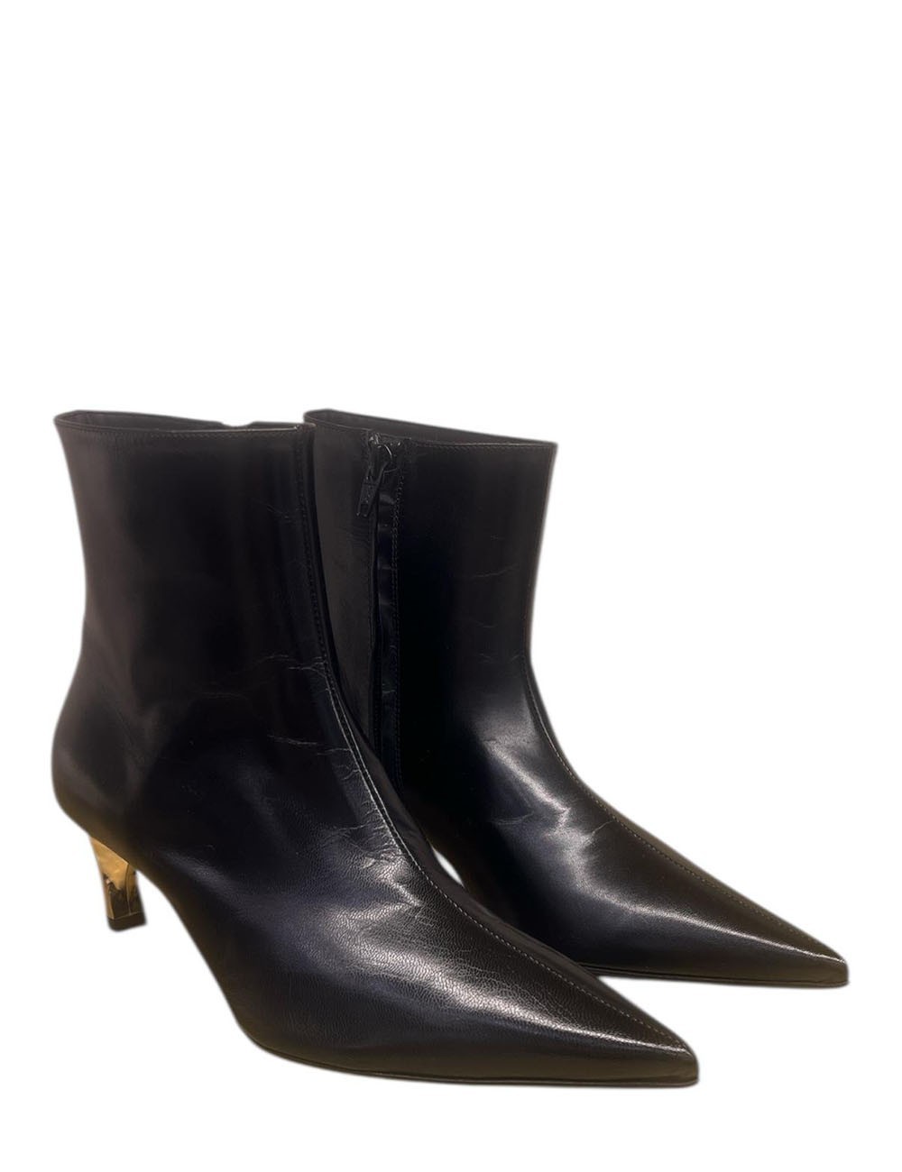 Tronchetto con tacco oro in pelle nero