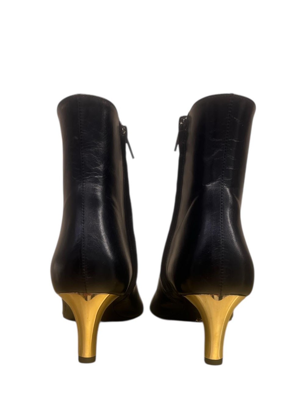 Tronchetto con tacco oro in pelle nero