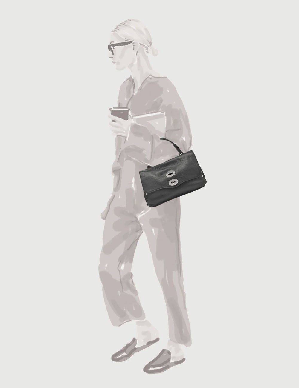 BORSA POSTINA® SMALL IN PELLE MARTELLATA DARK NAVY