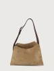 Borsa Trinity Peach Small a spalla in suede e cuoio beige