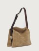 Borsa Trinity Peach Small a spalla in suede e cuoio beige