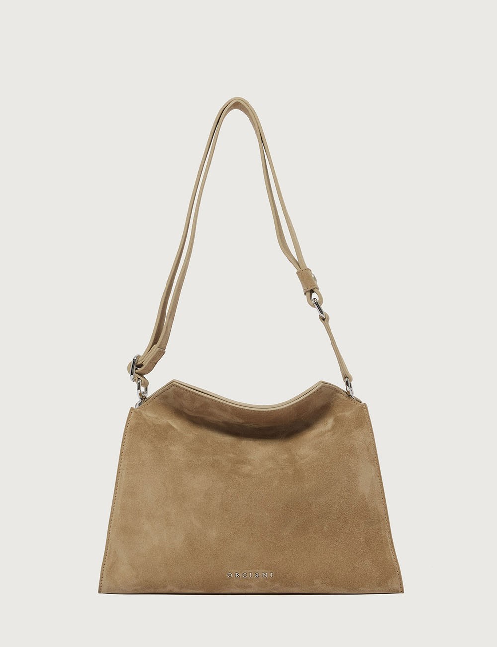Borsa Trinity Peach Small a spalla in suede e cuoio beige
