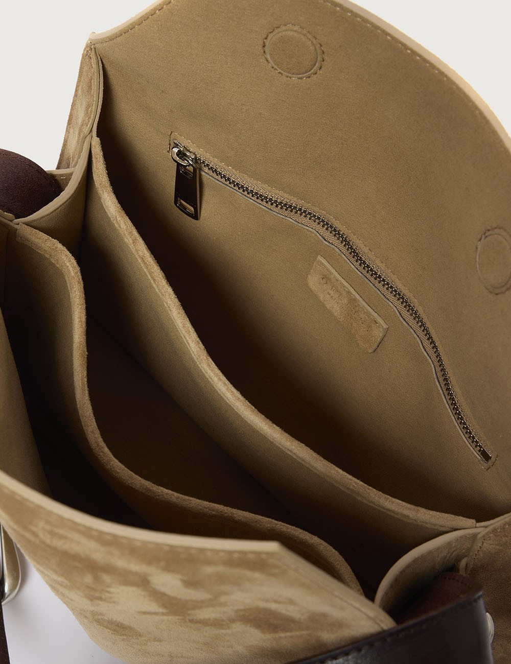 Borsa Trinity Peach Small a spalla in suede e cuoio beige