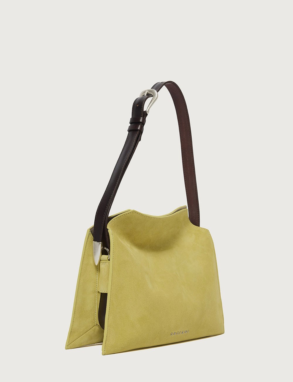 Borsa Trinity Peach Small a spalla in suede e cuoio cedro