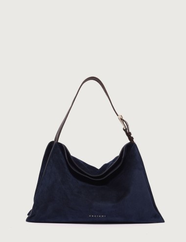 Borsa Trinity Peach Midi a spalla in suede e cuoio blu
