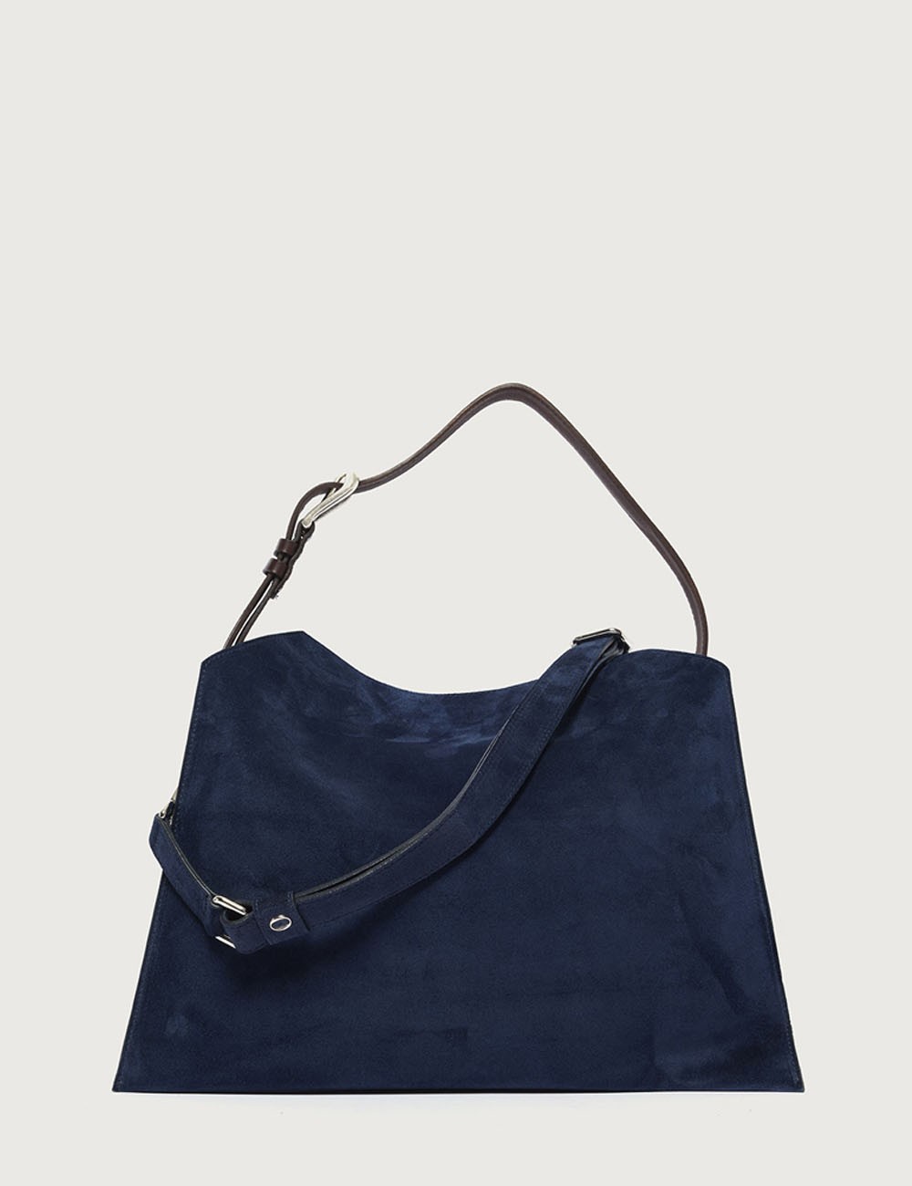Borsa Trinity Peach Midi a spalla in suede e cuoio blu