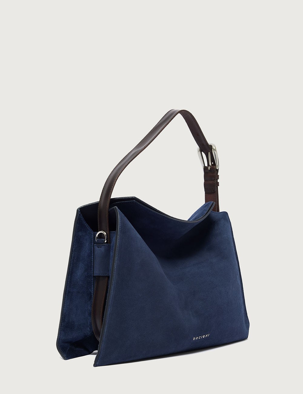 Borsa Trinity Peach Midi a spalla in suede e cuoio blu