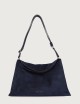 Borsa Trinity Peach Midi a spalla in suede e cuoio blu