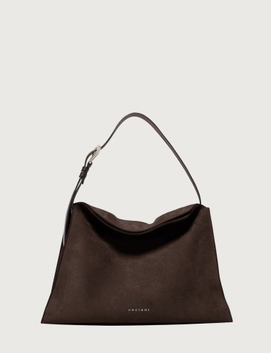 Trinity Peach Midi suede shoulder bag brown