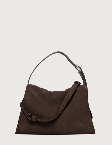 Trinity Peach Midi suede shoulder bag brown