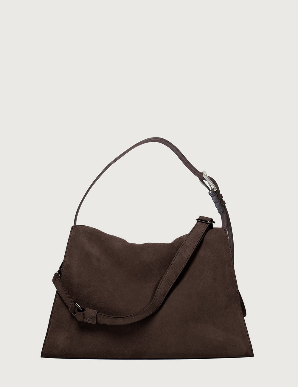 Trinity Peach Midi suede shoulder bag brown