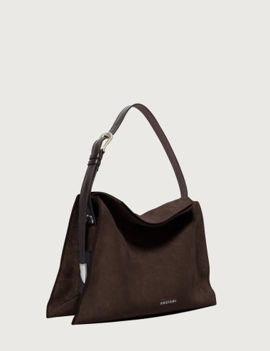 Trinity Peach Midi suede shoulder bag brown