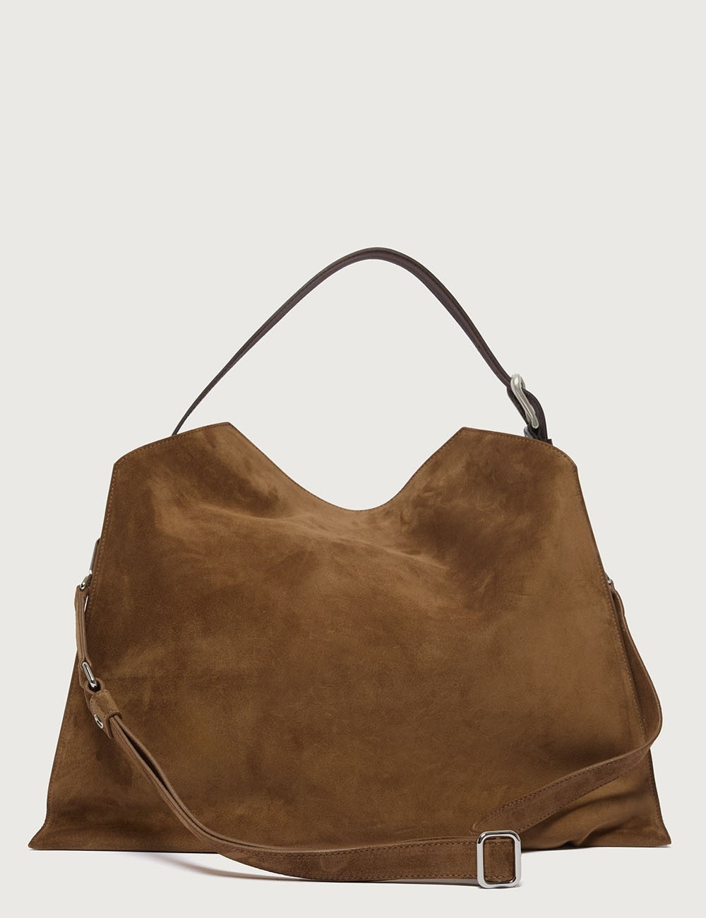 Borsa Trinity Peach Large a spalla in suede e cuoio sella