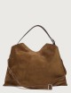 Borsa Trinity Peach Large a spalla in suede e cuoio sella