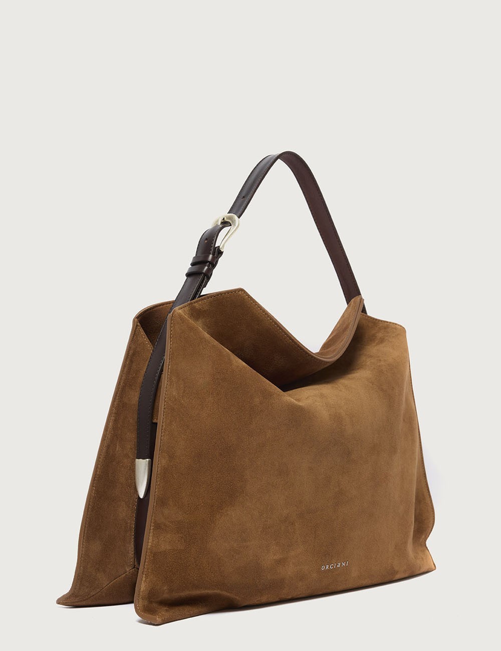 Borsa Trinity Peach Large a spalla in suede e cuoio sella