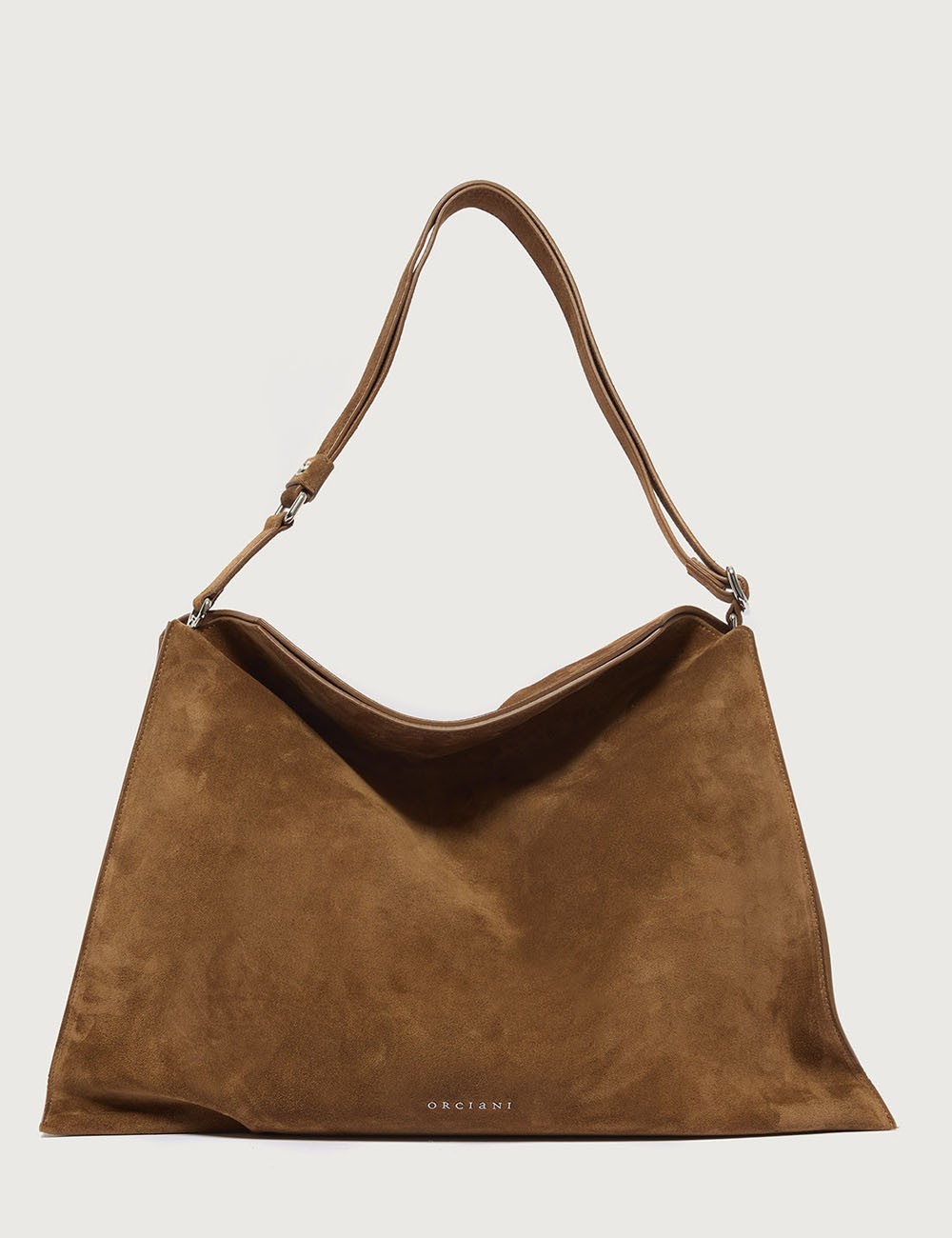 Borsa Trinity Peach Large a spalla in suede e cuoio sella