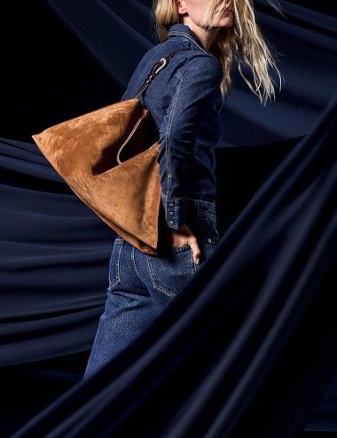 Borsa Trinity Peach Large a spalla in suede e cuoio sella